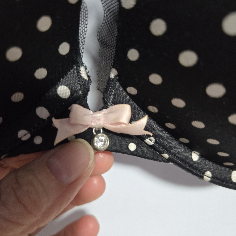 Victoria's Secret Black and White Polka Dot Bra, faux diamond, lace. - Picture 3 of 6